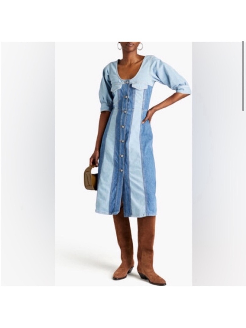 Ganni Two-Tone Denim Dress size 34 - Picture 2 of 14
